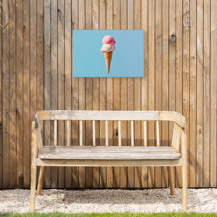 Bolletjes - Schepijs - Hoorntje - Blauw Tuinposter op houten frame 2 cm dik klein -sfeer4