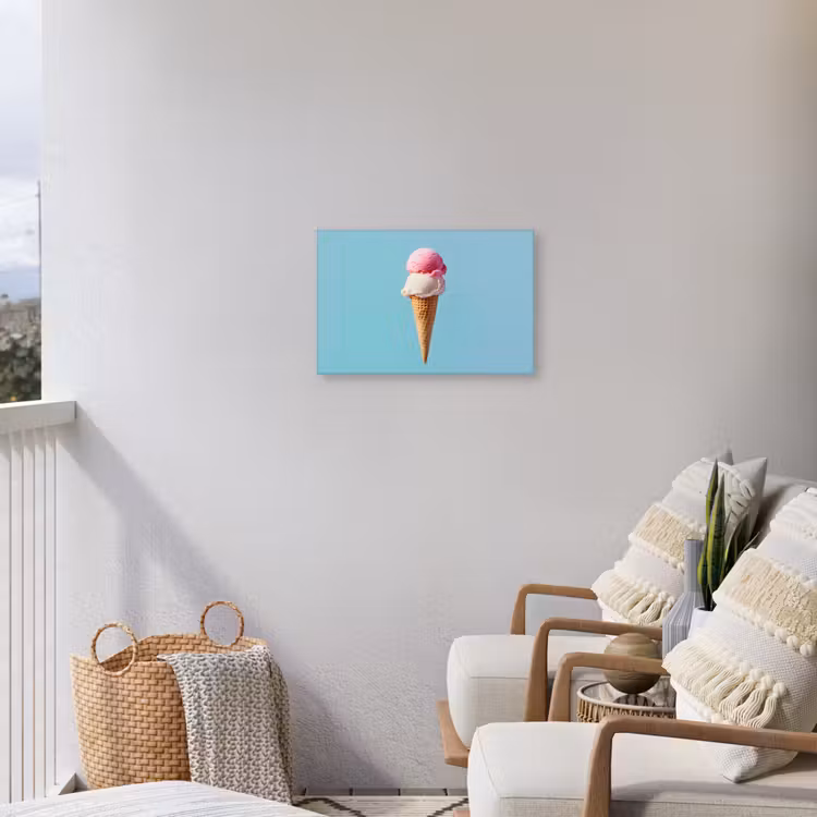 Bolletjes - Schepijs - Hoorntje - Blauw Tuinposter op houten frame 2 cm dik klein -sfeer1