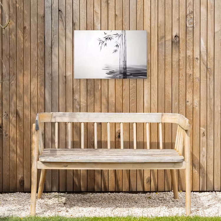 Bamboestammen - Water - Minimalistisch - Wit Tuinposter op houten frame 2 cm dik klein -sfeer4