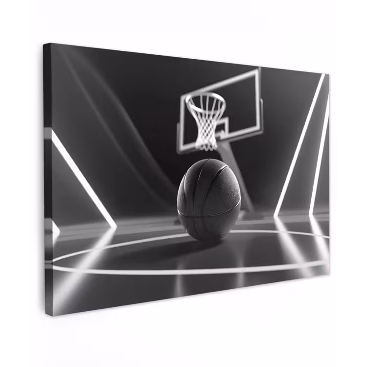 Basketbal - Basketbalveld - Lichtlijnen Tuinposter op houten frame 2 cm dik klein -3d