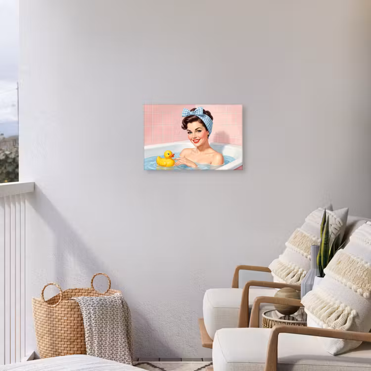 Badkamer - Eend - Blauw Tuinposter op houten frame 2 cm dik klein -sfeer1