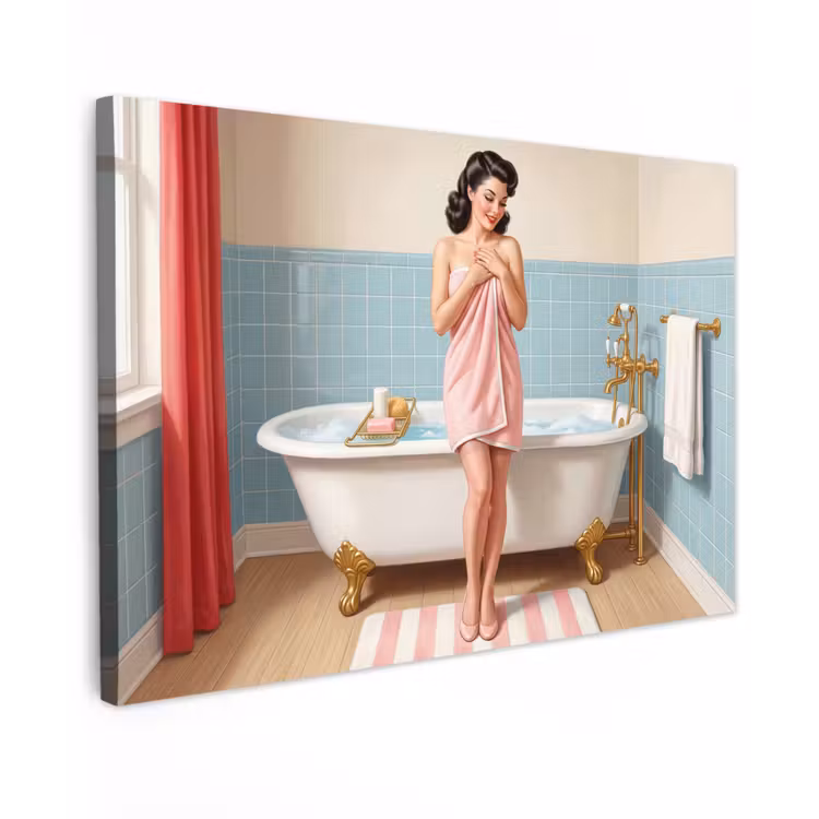 Badkamer - Vrouw - Roze Tuinposter op houten frame 2 cm dik klein -3d