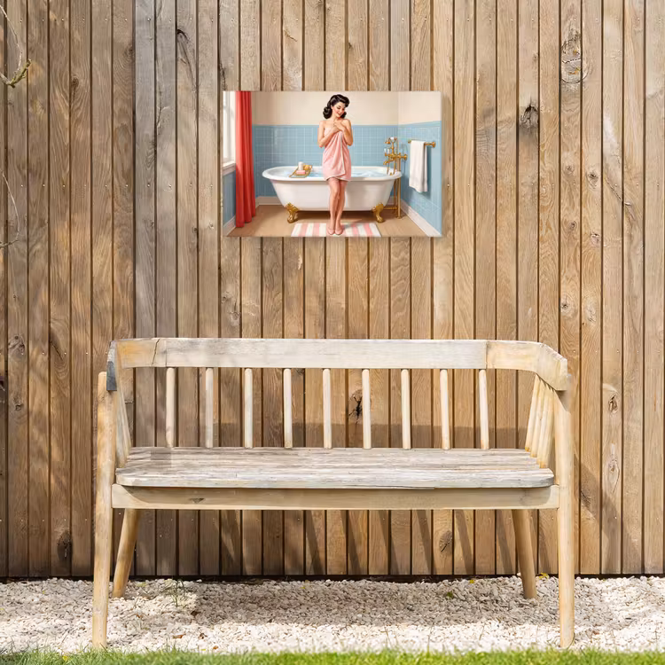 Badkamer - Vrouw - Roze Tuinposter op houten frame 2 cm dik klein -sfeer4