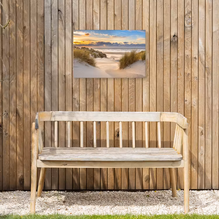 Strand - Duin - Gras - Zonsondergang - Zee Tuinposter op houten frame 2 cm dik klein -sfeer4