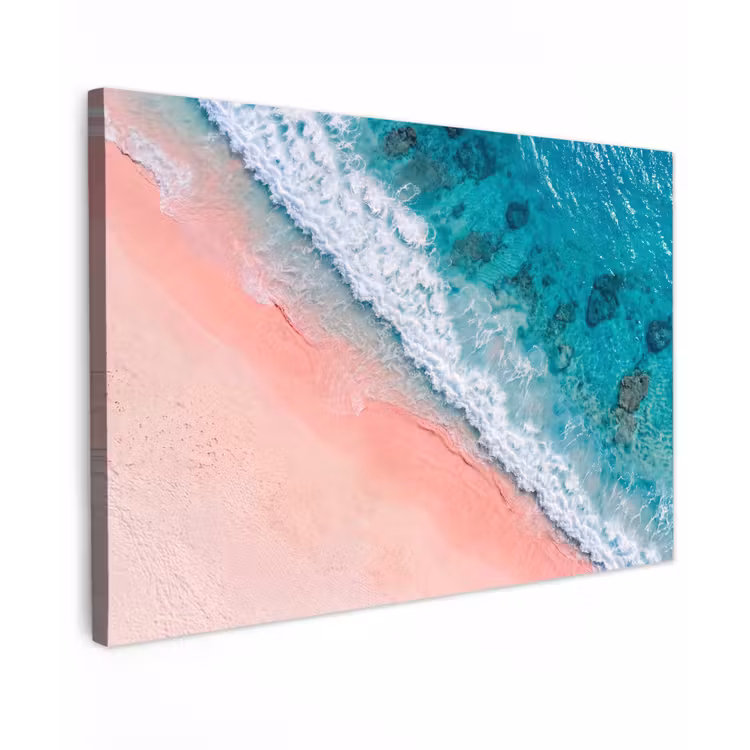 Strand - Oceaan - Golven - Roze Zand - Natuur Tuinposter op houten frame 2 cm dik klein -3d