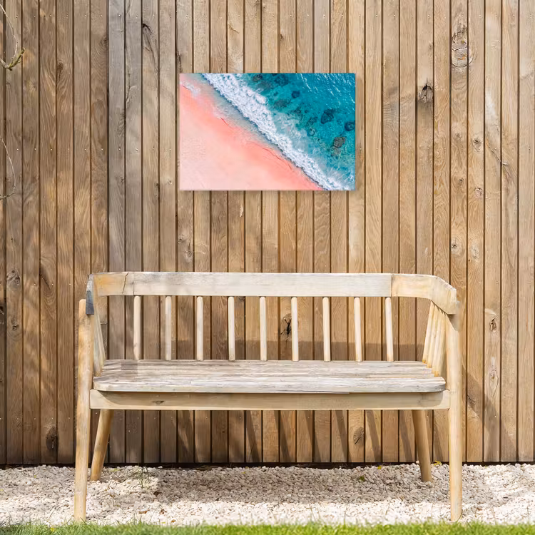 Strand - Oceaan - Golven - Roze Zand - Natuur Tuinposter op houten frame 2 cm dik klein -sfeer4