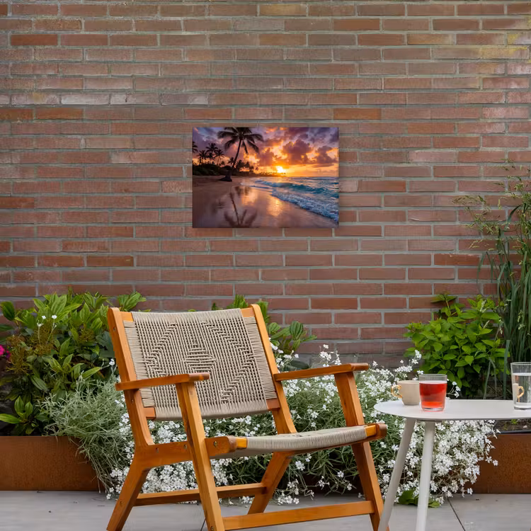 Strand - Zonsopgang - Tropisch - Natuur - Oranje Tuinposter op houten frame 2 cm dik klein -sfeer3