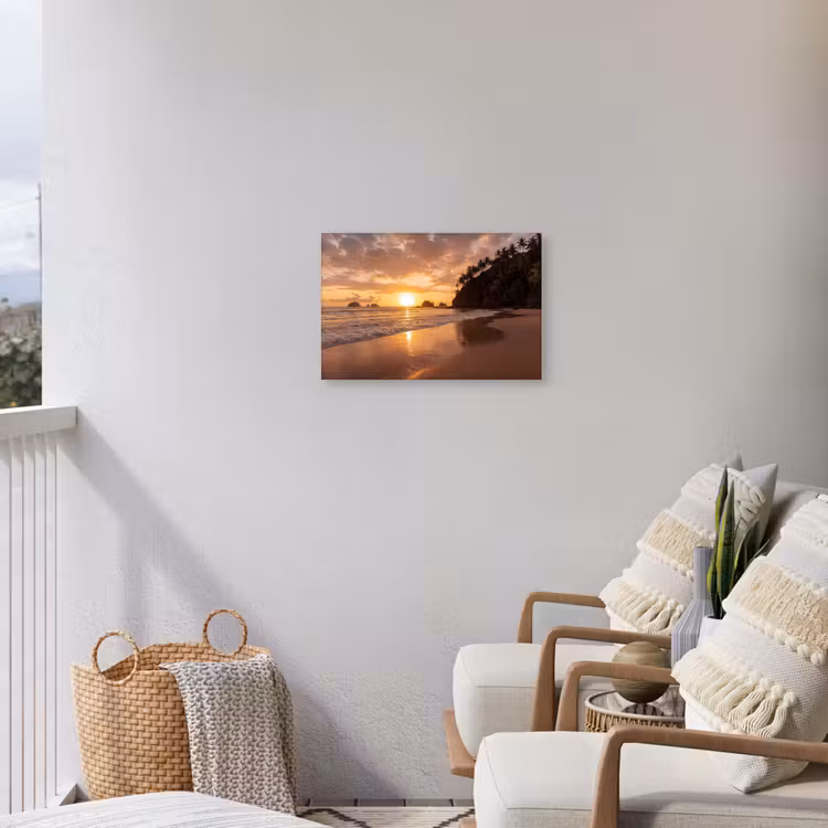Strand - Zonsondergang - Natuur - Tropisch - Oranje Tuinposter op houten frame 2 cm dik klein -sfeer1