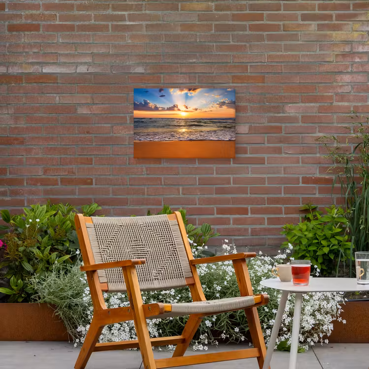 Strand - Zonsondergang - Zee - Wolken - Horizon Tuinposter op houten frame 2 cm dik klein -sfeer3