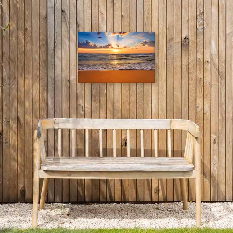 Strand - Zonsondergang - Zee - Wolken - Horizon Tuinposter op houten frame 2 cm dik klein -sfeer4
