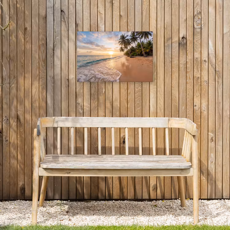 Strand - Zonsondergang - Tropisch - Natuur - Goud Tuinposter op houten frame 2 cm dik klein -sfeer4