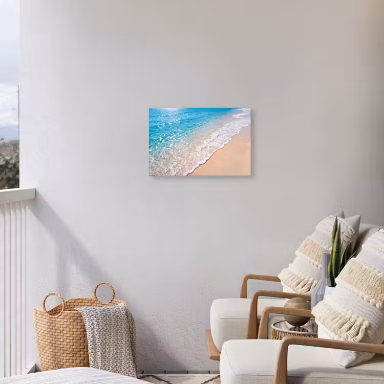 Strand - Water - Natuur - Blauw - Beige Tuinposter op houten frame 2 cm dik klein -sfeer1