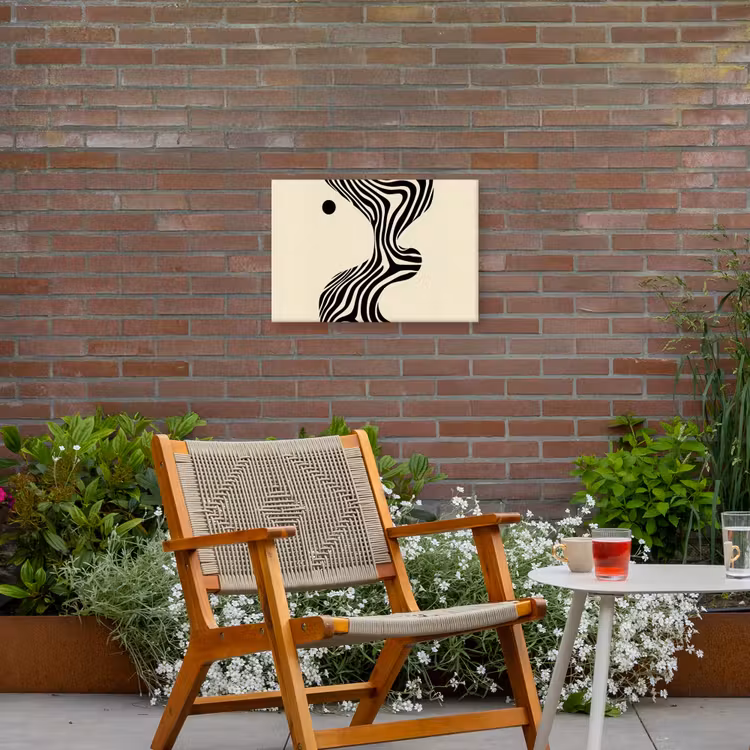 Beige - Lijnen - Golvend - Abstract Tuinposter op houten frame 2 cm dik klein -sfeer3