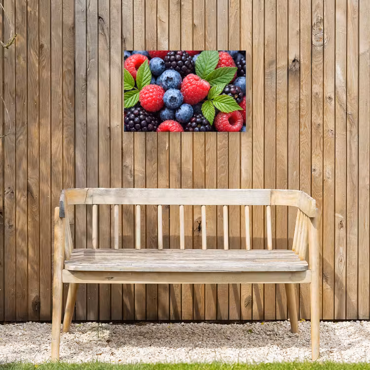 Bessen - Vers - Waterdruppels - Kleurrijk - Eten Tuinposter op houten frame 2 cm dik klein -sfeer4