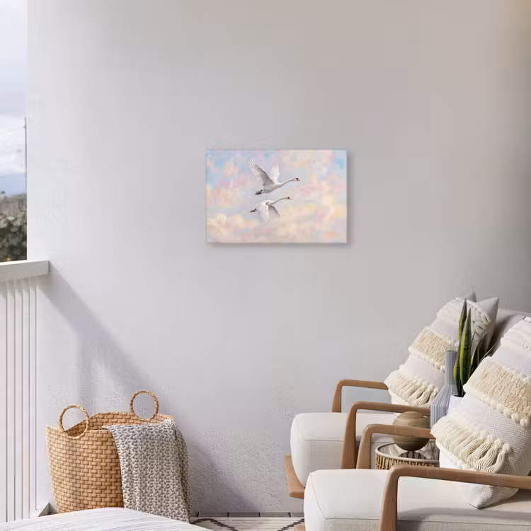 Vogel - Vliegend - Lucht - Modern - Pastel Tuinposter op houten frame 2 cm dik klein -sfeer1