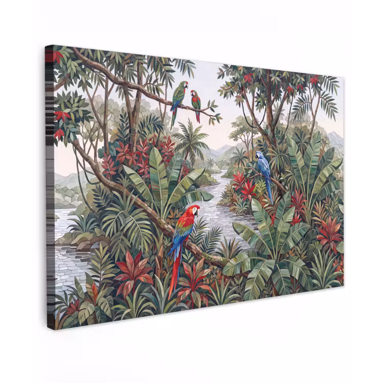 Vogel - Jungle - Natuur - Mozaïek - Groen Tuinposter op houten frame 2 cm dik klein -3d