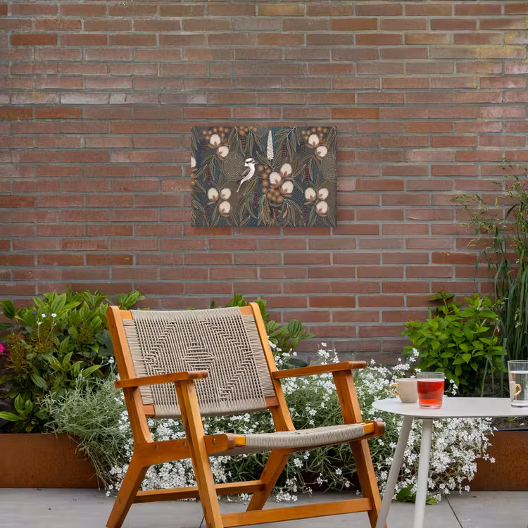 Vogel - Bladeren - Natuur - Illustratie - Groen Tuinposter op houten frame 2 cm dik klein -sfeer3