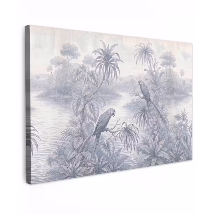 Vogel - Rivier - Tropisch - Illustratie - Blauw Tuinposter op houten frame 2 cm dik klein -3d
