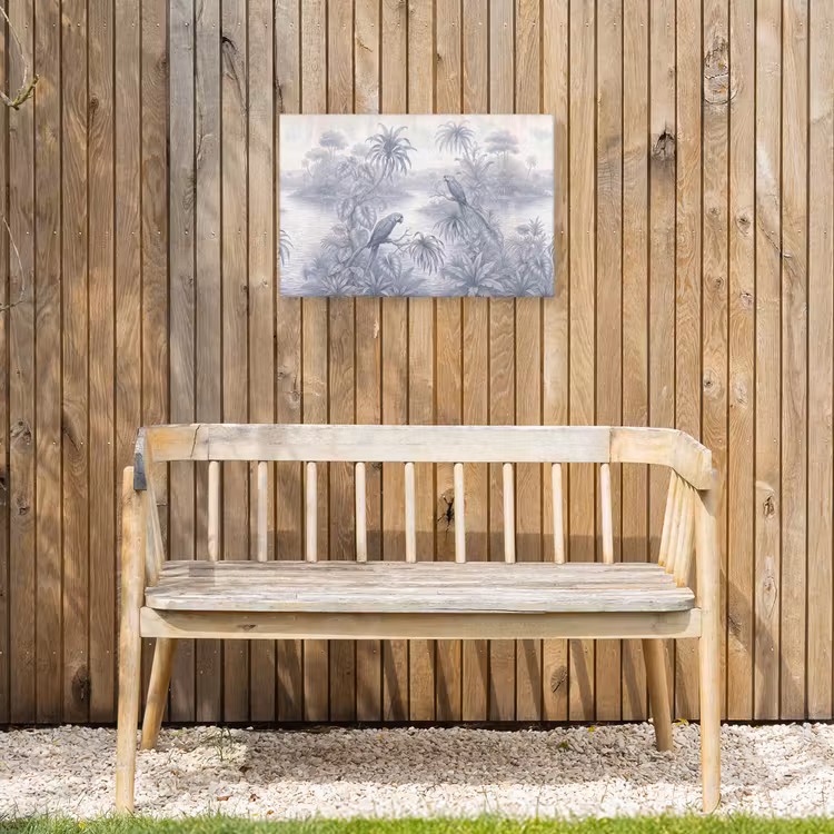 Vogel - Rivier - Tropisch - Illustratie - Blauw Tuinposter op houten frame 2 cm dik klein -sfeer4