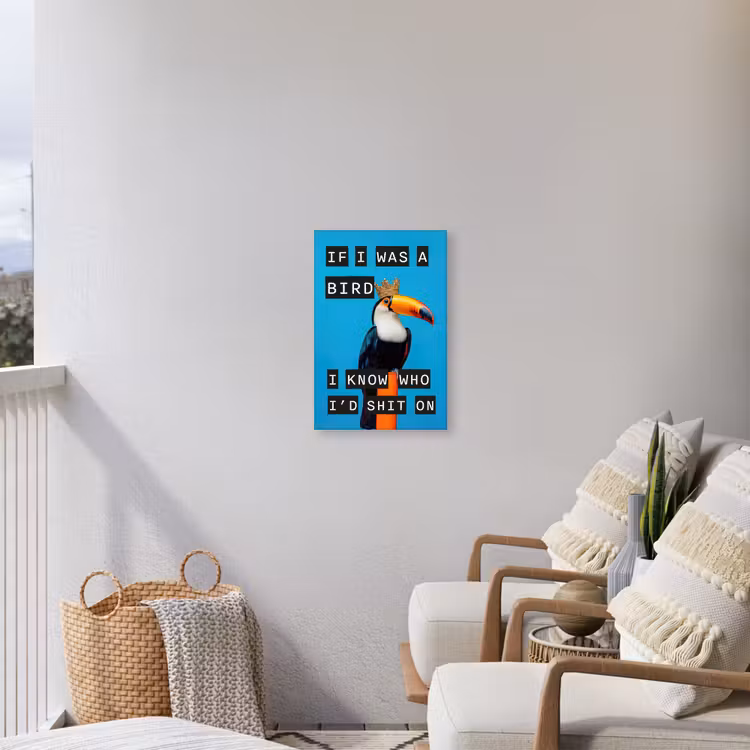 Vogel - Toekan - Blauw - Quotes Tuinposter op houten frame 2 cm dik klein -sfeer1
