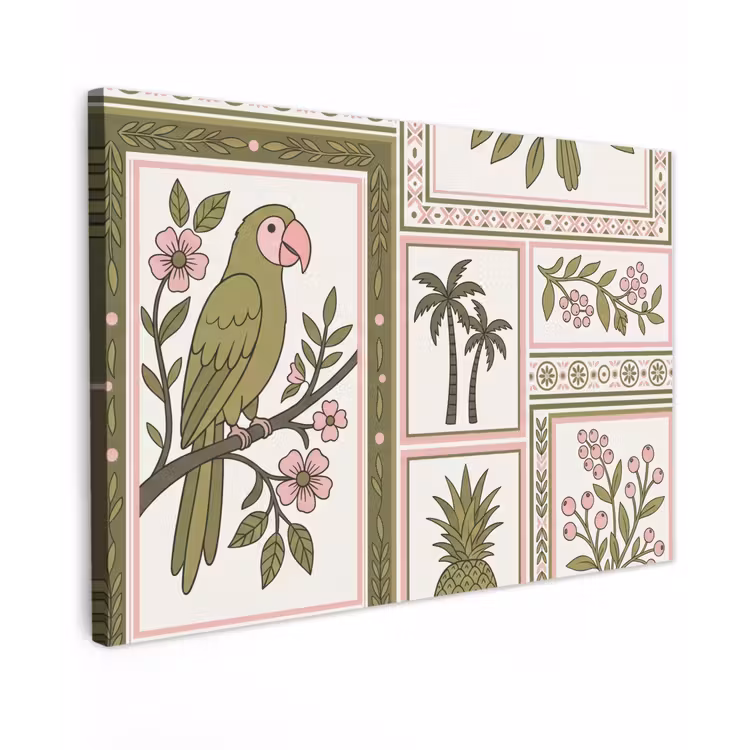 Vogel - Tropisch - Patroon - Decoratief - Groen Tuinposter op houten frame 2 cm dik klein -3d