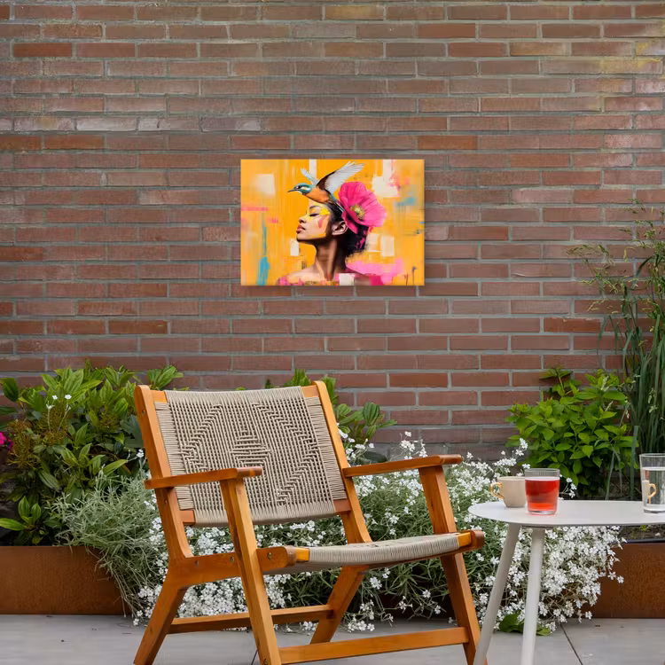 Vogel - Vrouw - Abstract - Bloem Tuinposter op houten frame 2 cm dik klein -sfeer3