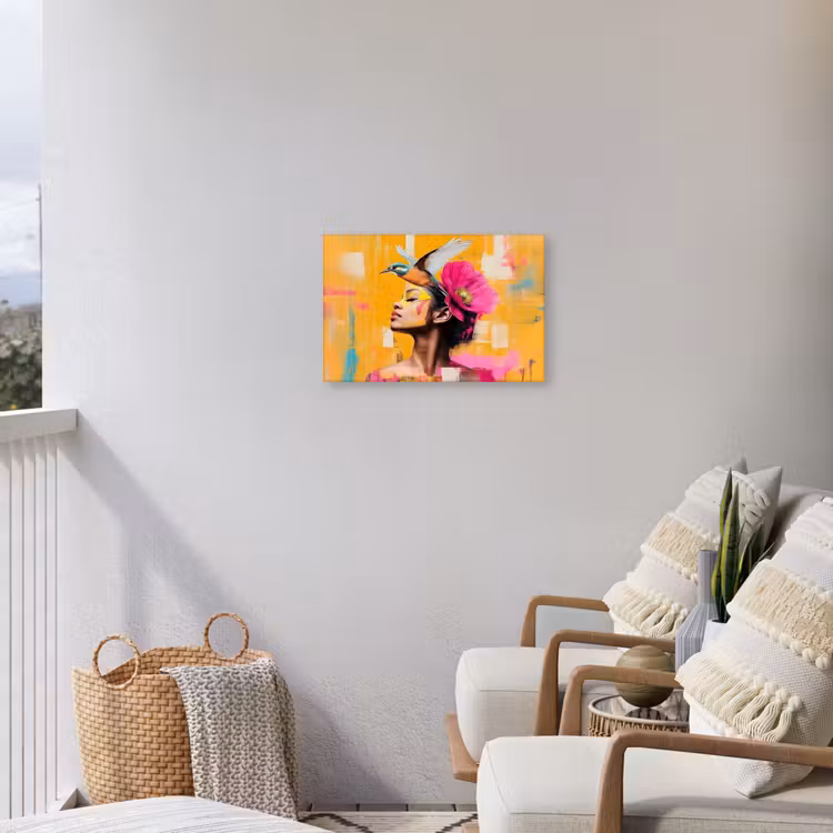 Vogel - Vrouw - Abstract - Bloem Tuinposter op houten frame 2 cm dik klein -sfeer1