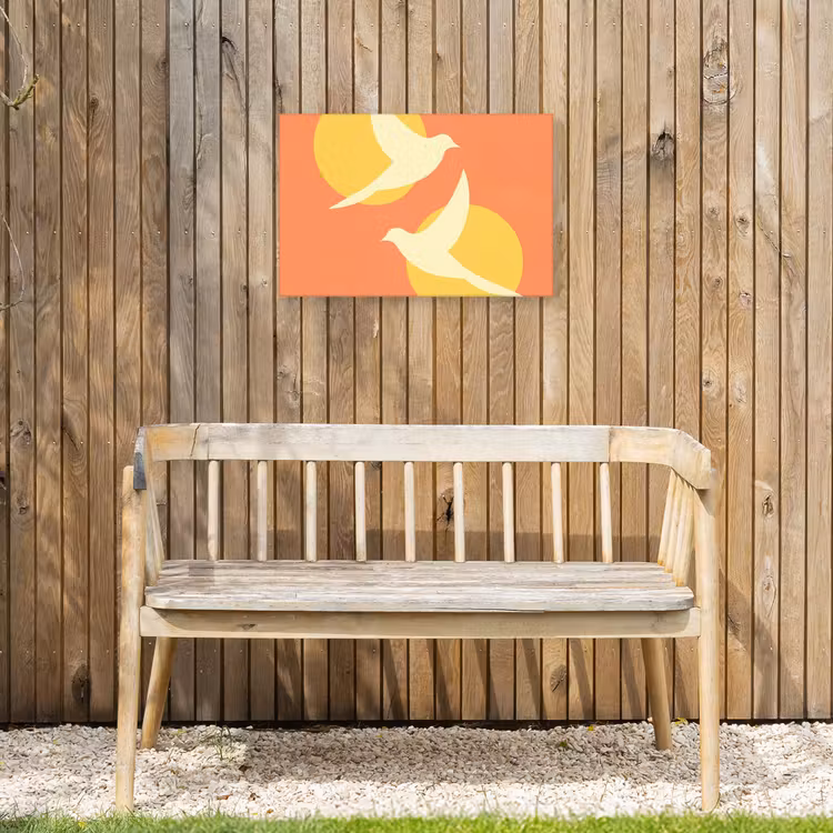 Vogels - Cirkels - Geel Tuinposter op houten frame 2 cm dik klein -sfeer4