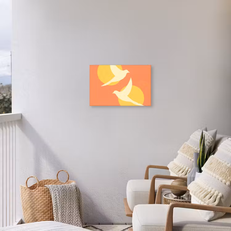 Vogels - Cirkels - Geel Tuinposter op houten frame 2 cm dik klein -sfeer1