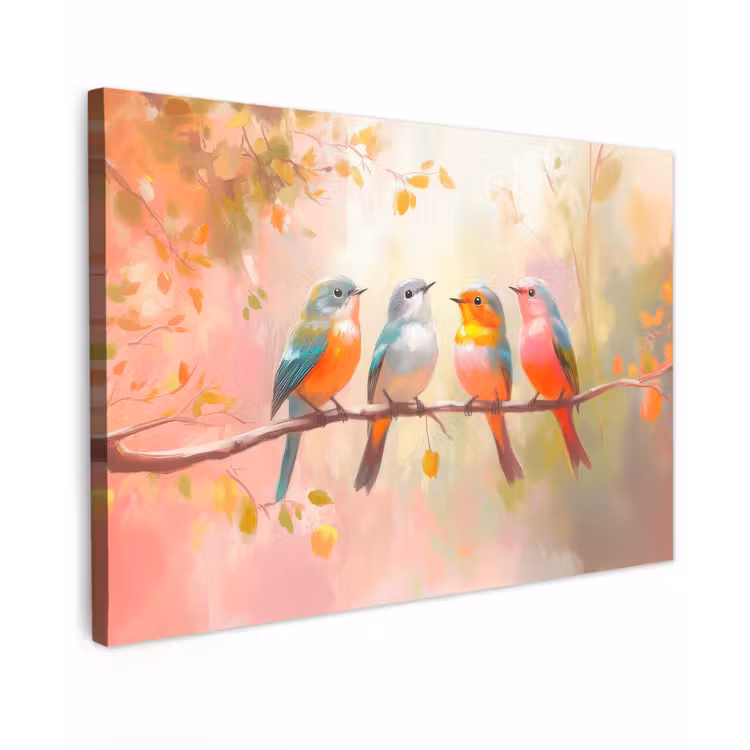 Vogels - Kleurrijk - Tak Tuinposter op houten frame 2 cm dik klein -3d