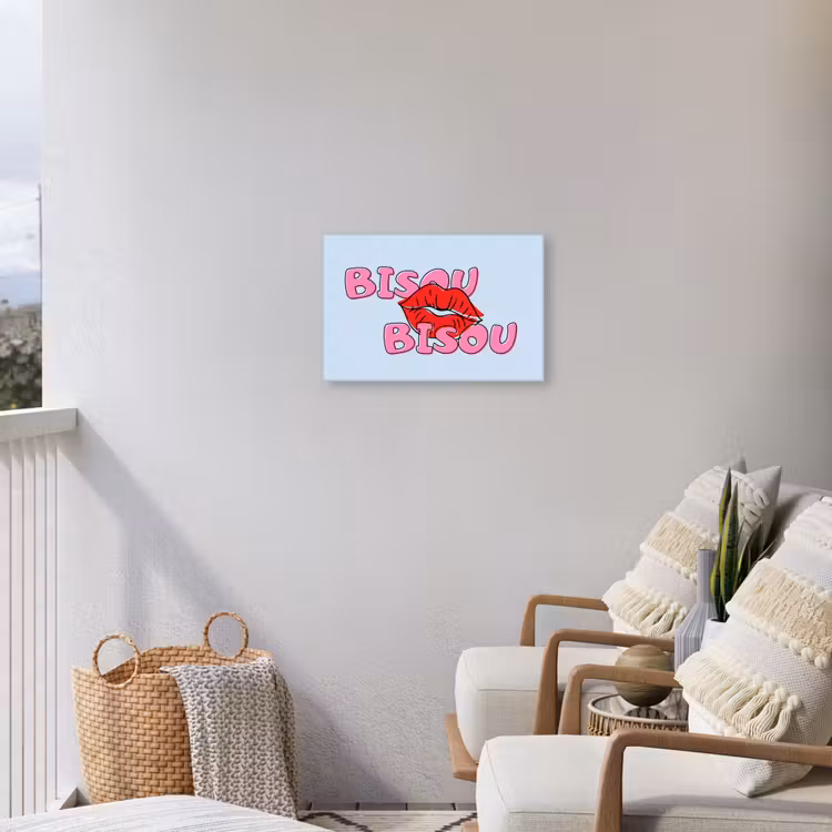 Bisou - Blauw - Roze - Lippen Tuinposter op houten frame 2 cm dik klein -sfeer1
