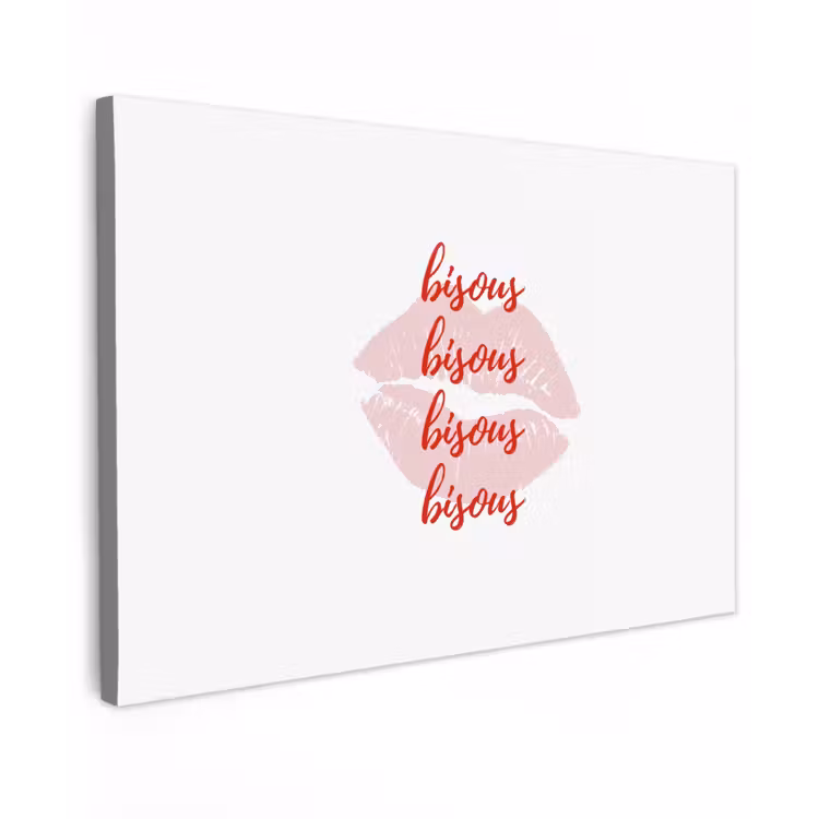 Bisous - Lip - Wit - Rood Tuinposter op houten frame 2 cm dik klein -3d