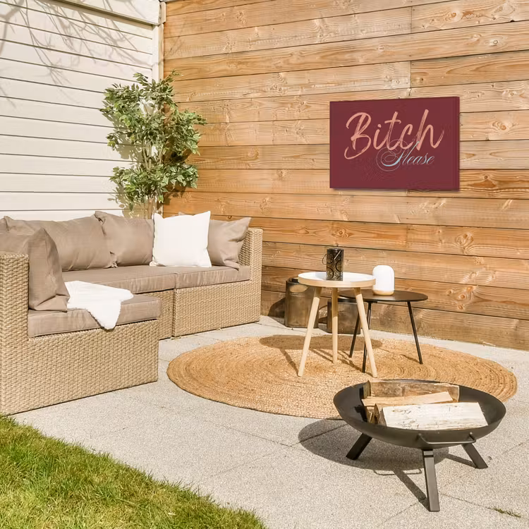 Bitch please - Rood - Blauw Tuinposter op houten frame 2 cm dik klein -sfeer2