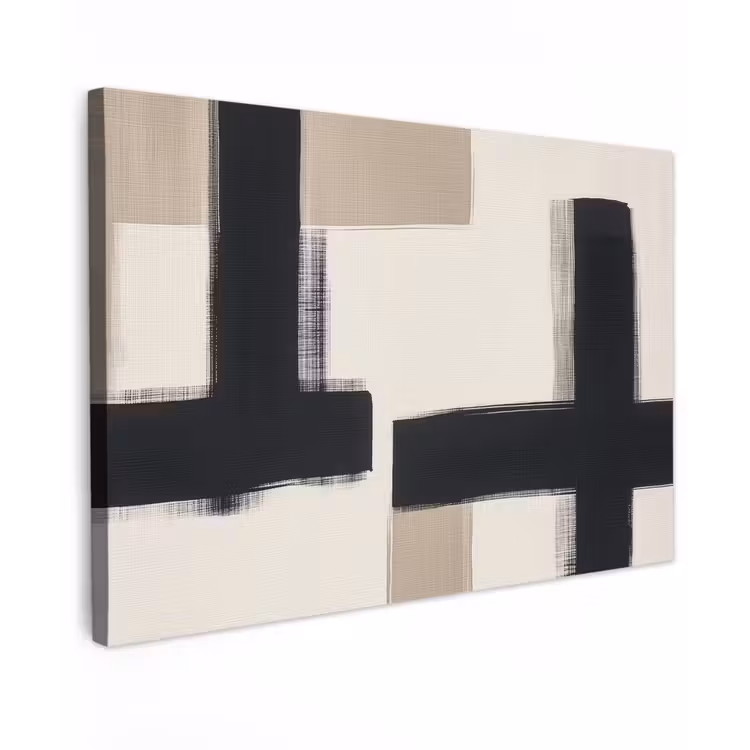 Zwart - Abstract - Japandi Tuinposter op houten frame 2 cm dik klein -3d