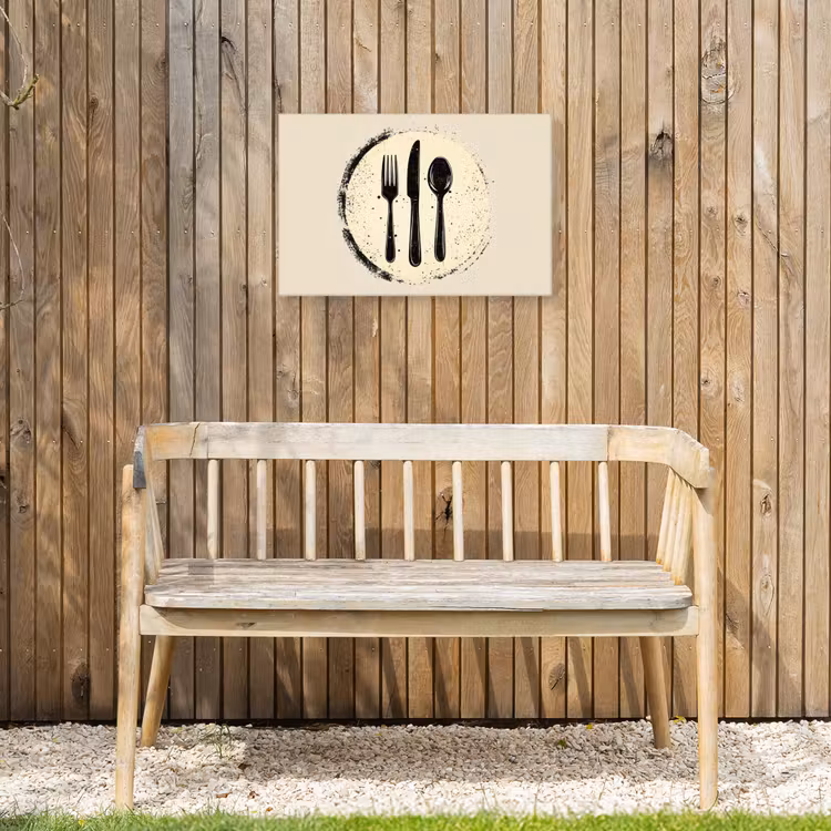 Zwart - Bestek - Rondje Tuinposter op houten frame 2 cm dik klein -sfeer4