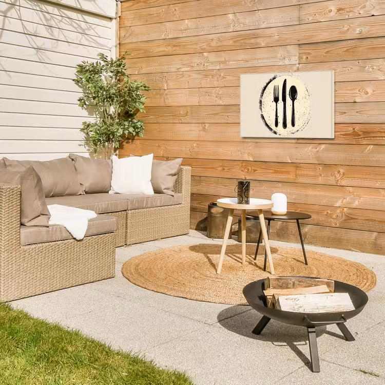 Zwart - Bestek - Rondje Tuinposter op houten frame 2 cm dik klein -sfeer2