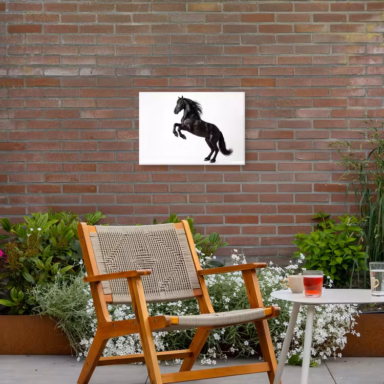 Zwart - Paard - Portret Tuinposter op houten frame 2 cm dik klein -sfeer3