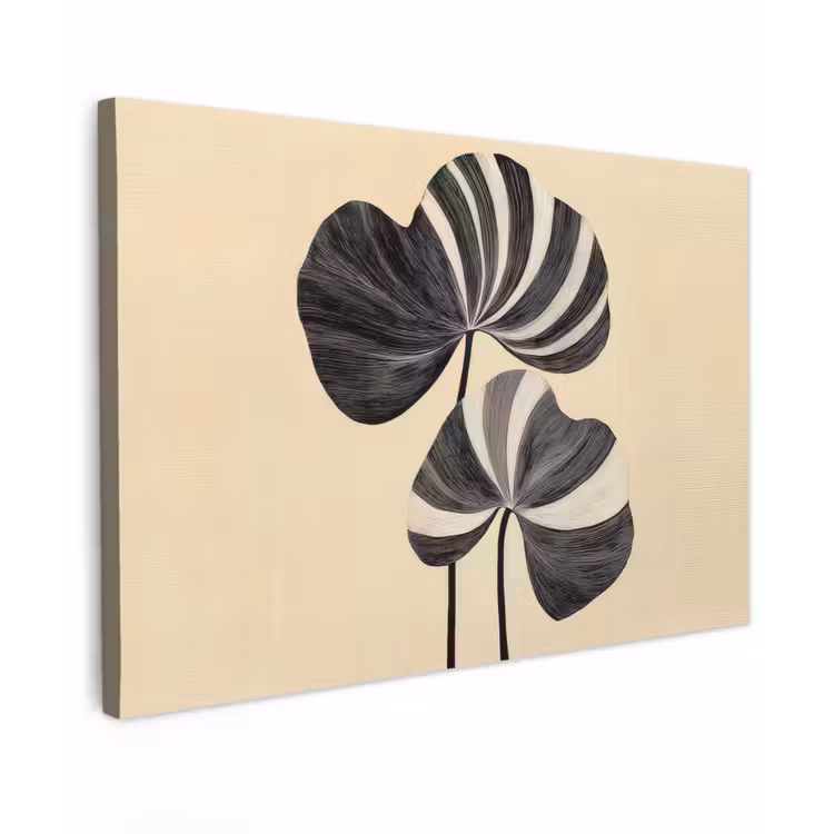 Zwart - Bladeren - Strepen - Minimalistisch Tuinposter op houten frame 2 cm dik klein -3d