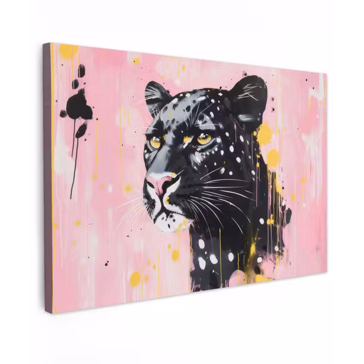Zwart - Panter - Roze - Abstract Tuinposter op houten frame 2 cm dik klein -3d