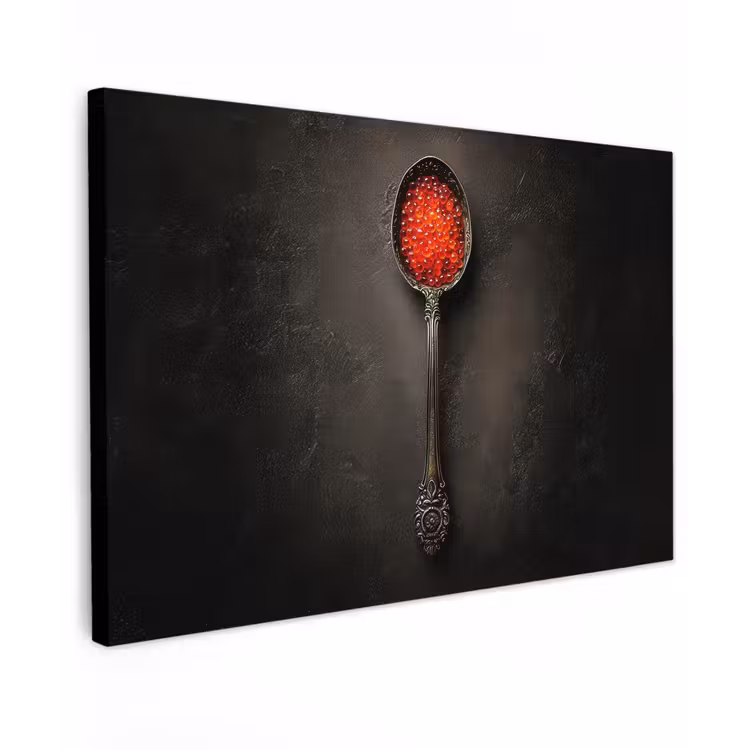 Zwart - Lepel - Caviar Tuinposter op houten frame 2 cm dik klein -3d