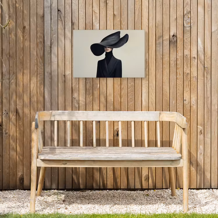 Zwart - Vrouw - Hoed Tuinposter op houten frame 2 cm dik klein -sfeer4