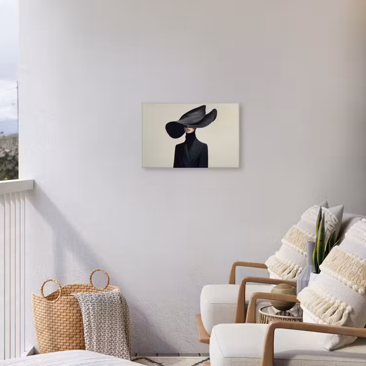 Zwart - Vrouw - Hoed Tuinposter op houten frame 2 cm dik klein -sfeer1