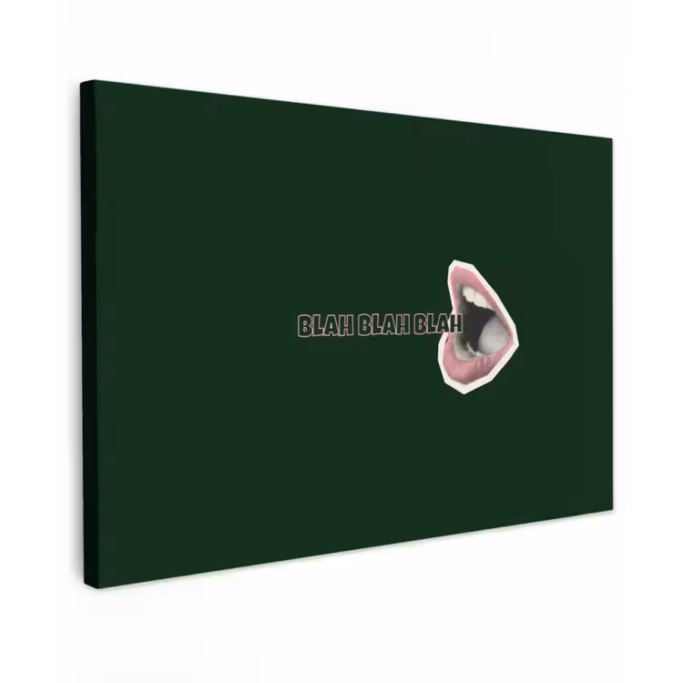 BLAH BLAH BLAH - Mond - Groen Tuinposter op houten frame 2 cm dik klein -3d