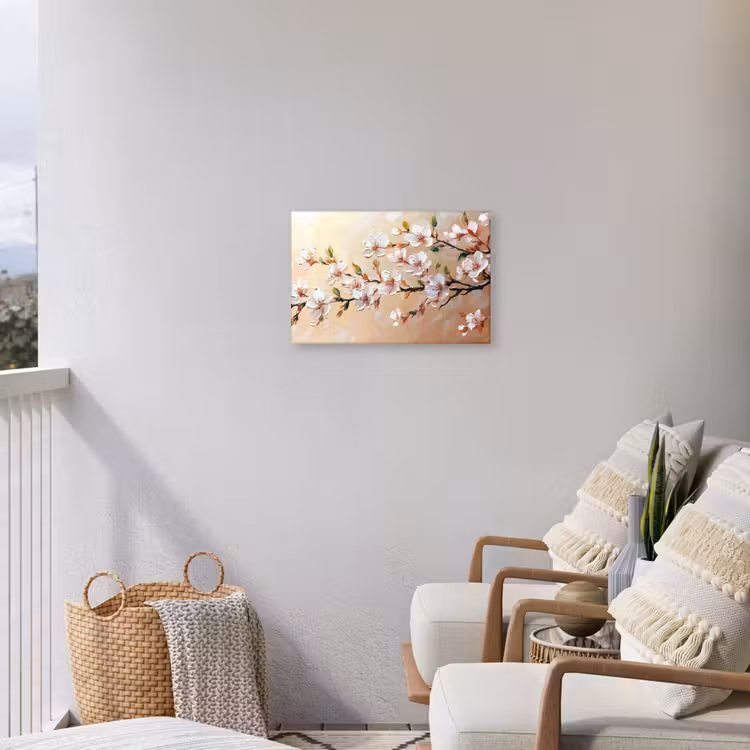 Bloesemtakken - Schilderachtig - Roze Tuinposter op houten frame 2 cm dik klein -sfeer1