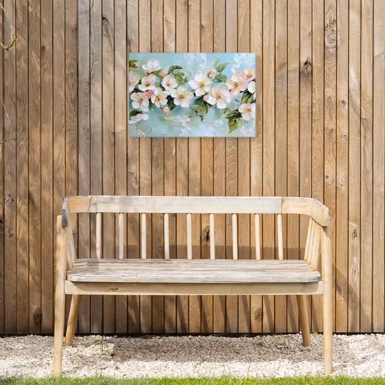 Bloesem - Bladeren - Lichtblauw Tuinposter op houten frame 2 cm dik klein -sfeer4