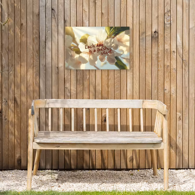 Bloesems - Zonlicht - Quote - Wit Tuinposter op houten frame 2 cm dik klein -sfeer4