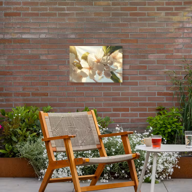 Bloesems - Wit - Zonnestralen -  Bloemblaadjes Tuinposter op houten frame 2 cm dik klein -sfeer3