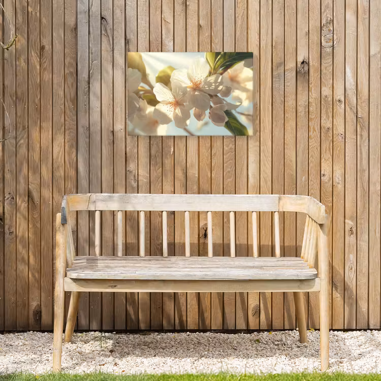 Bloesems - Wit - Zonnestralen -  Bloemblaadjes Tuinposter op houten frame 2 cm dik klein -sfeer4