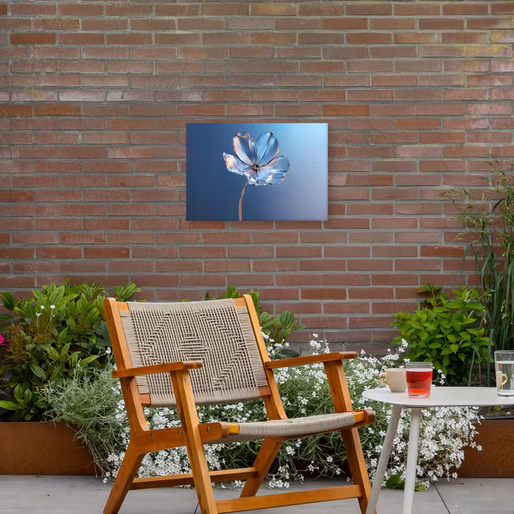 Blauw - Bloem - Glazen - Sierlijk Tuinposter op houten frame 2 cm dik klein -sfeer3