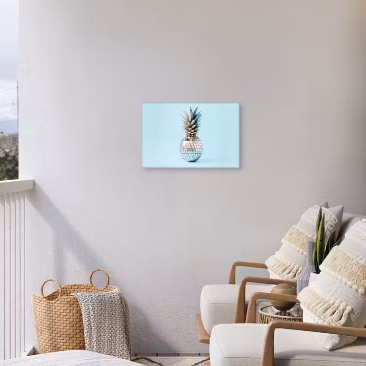 Blauw - Ananas - Disco - Discobal Tuinposter op houten frame 2 cm dik klein -sfeer1